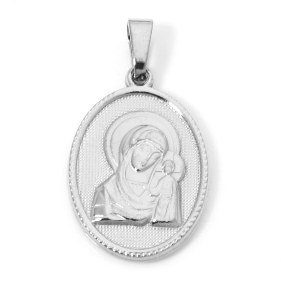 Изображение 2 ШТ 304 Нержавеющая Сталь Подвески Овальные Серебряный Тон Богородица 3см x 1.6см