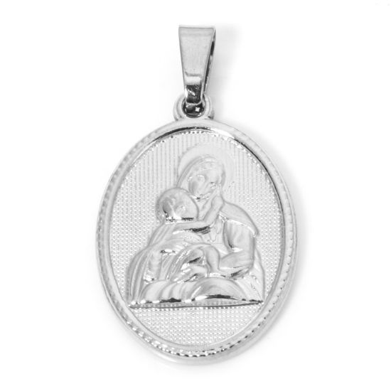 Изображение 2 ШТ 304 Нержавеющая Сталь Подвески Овальные Серебряный Тон Богородица 3см x 1.6см