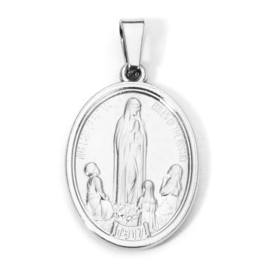 Изображение 2 ШТ 304 Нержавеющая Сталь Подвески Овальные Серебряный Тон Богородица 3см x 1.6см