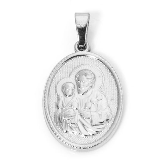 Изображение 2 ШТ 304 Нержавеющая Сталь Подвески Овальные Серебряный Тон Иисус Христос 3см x 1.6см