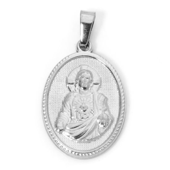 Изображение 2 ШТ 304 Нержавеющая Сталь Подвески Овальные Серебряный Тон Иисус Христос 3см x 1.6см