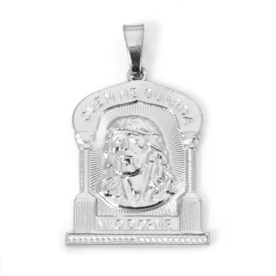 Изображение 2 ШТ 304 Нержавеющая Сталь Подвески Прямоугольник Серебряный Тон Иисус Христос 3.2см x