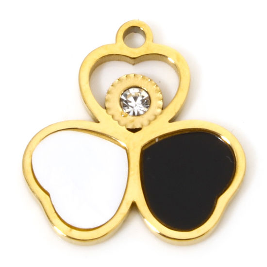 Picture of 2 PCs Vacuum Plating 304 Stainless Steel & Natural Shell Charms 18K Gold Plated Heart 15mm x 15mm