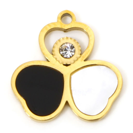 Picture of 2 PCs Vacuum Plating 304 Stainless Steel & Natural Shell Charms 18K Gold Plated Heart 15mm x 15mm