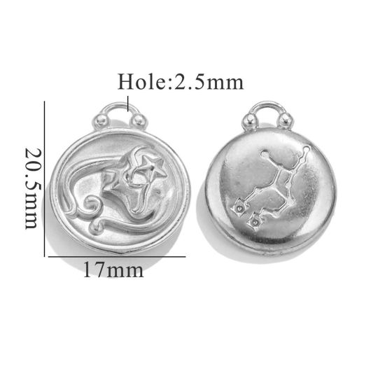 Picture of 5 PCs 304 Stainless Steel Charms Silver Tone Round Virgo Sign Of Zodiac Constellations 20.5mm x 17mm