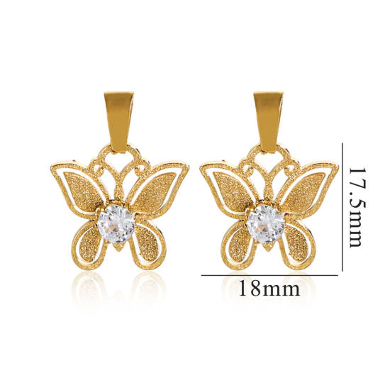 Picture of 1 Piece Vacuum Plating 304 Stainless Steel Charm Pendant 18K Gold Plated Butterfly Animal Hollow 24mm x 18mm