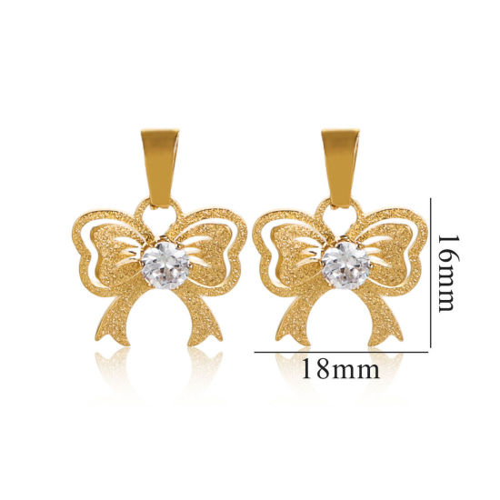 Picture of 1 Piece Vacuum Plating 304 Stainless Steel Charm Pendant 18K Gold Plated Bowknot Hollow 23mm x 18mm