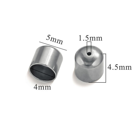 Bild von 20 Stück 304 Edelstahl Endkappen Zylinder Silberfarbe (Für 4mm Schnur) 5mm x 4.5mm