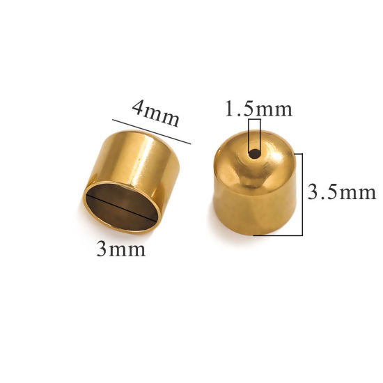 Bild von 10 Stück Vakuumbeschichtung 304 Edelstahl Endkappen Zylinder 18K Vergoldet (Für 3mm Schnur) 4mm x 3.5mm