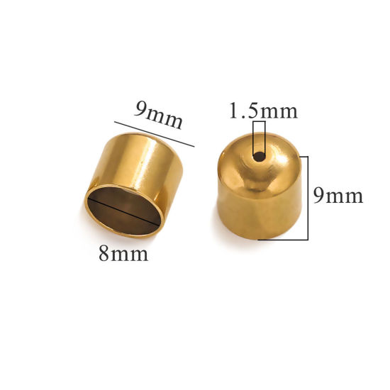 Bild von 10 Stück Vakuumbeschichtung 304 Edelstahl Endkappen Zylinder 18K Vergoldet (Für 8mm Schnur) 9mm x 9mm