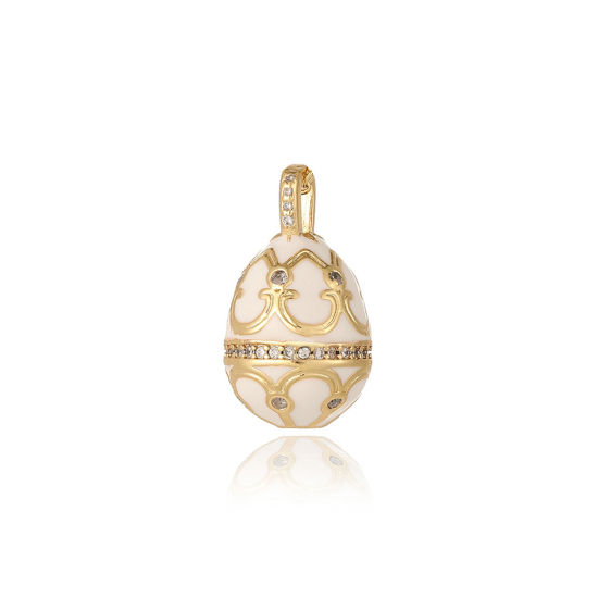 Image de 1 Pièce Breloques Jour de Pâques en Laiton Respectueux de la Nature Œuf de Pâques Plaqué Or Véritable 18K Blanc Motif Sculpté Émail 23.5mm x 13.5mm