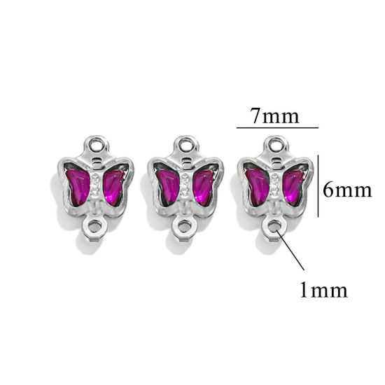 Image de 20 Pcs Connecteurs Pendentifs Breloques en 304 Acier Inoxydable & Verre Argent Mat Violet Papillon 7mm x 6mm