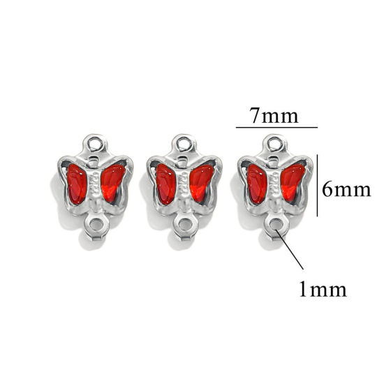 Image de 20 Pcs Connecteurs Pendentifs Breloques en 304 Acier Inoxydable & Verre Argent Mat Rouge Papillon 7mm x 6mm