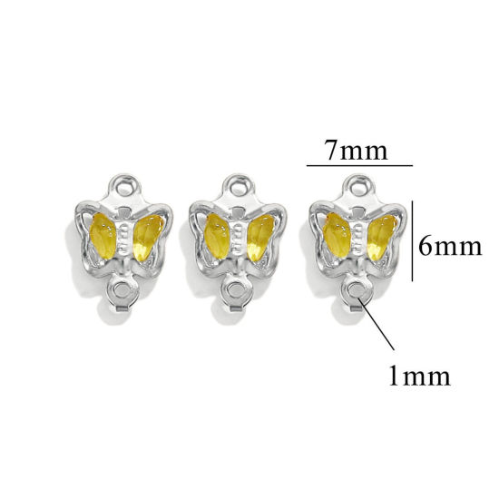 Image de 20 Pcs Connecteurs Pendentifs Breloques en 304 Acier Inoxydable & Verre Argent Mat Jaune Papillon 7mm x 6mm