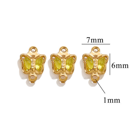 Image de 20 Pcs Connecteurs Pendentifs Breloques en 304 Acier Inoxydable & Verre Doré Jaune Papillon 7mm x 6mm