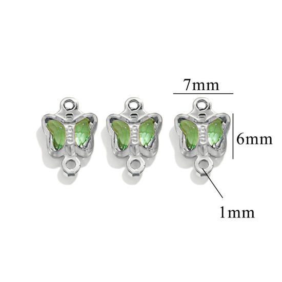 Image de 20 Pcs Connecteurs Pendentifs Breloques en 304 Acier Inoxydable & Verre Argent Mat Vert Papillon 7mm x 6mm