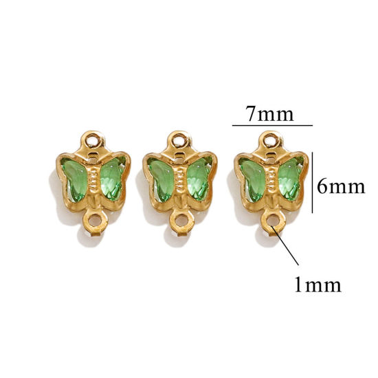 Image de 20 Pcs Connecteurs Pendentifs Breloques en 304 Acier Inoxydable & Verre Doré Vert Papillon 7mm x 6mm