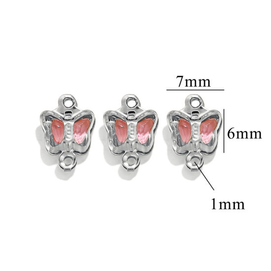 Image de 20 Pcs Connecteurs Pendentifs Breloques en 304 Acier Inoxydable & Verre Argent Mat Rose Papillon 7mm x 6mm