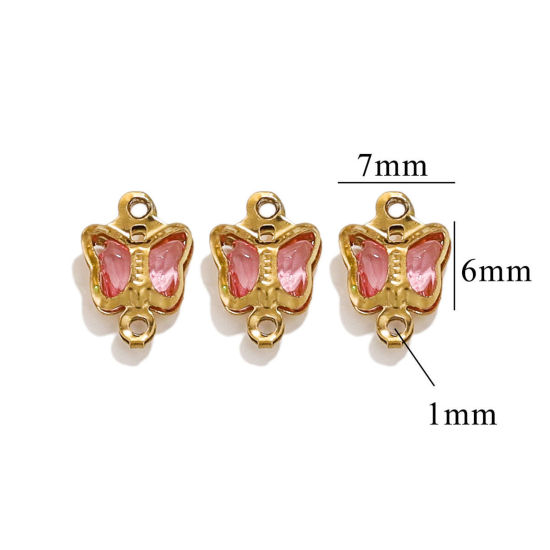 Image de 20 Pcs Connecteurs Pendentifs Breloques en 304 Acier Inoxydable & Verre Doré Rose Papillon 7mm x 6mm