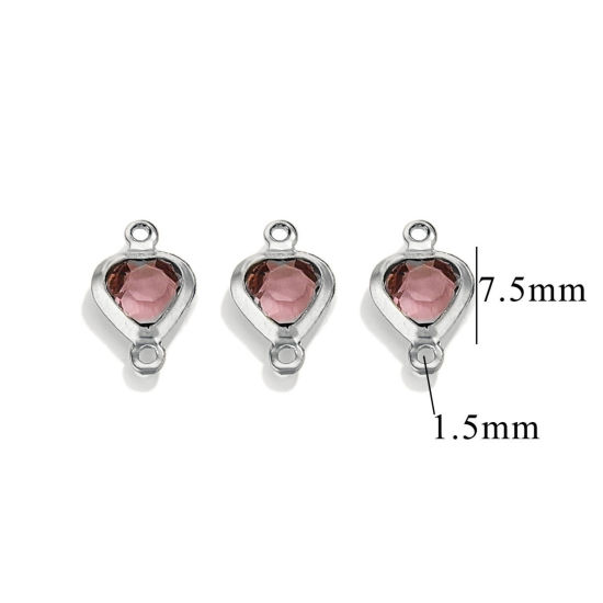 Picture of 20 PCs 304 Stainless Steel & Glass Connectors Charms Pendants Silver Tone Purple Heart 7.5mm x 7.5mm