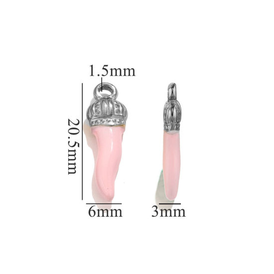 Image de 5 Pcs Breloques en 304 Acier Inoxydable Piment Argent Mat Rose Couronnes Émail 21mm x 7mm