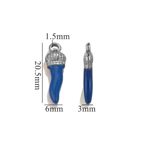 Image de 5 Pcs Breloques en 304 Acier Inoxydable Piment Argent Mat Bleu Foncé Couronnes Émail 21mm x 7mm