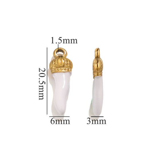 Image de 5 Pcs Breloques en 304 Acier Inoxydable Piment Plaqué Or 18K Blanc Couronnes Émail 21mm x 7mm