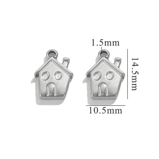 Image de 5 Pcs Breloques en 304 Acier Inoxydable Maison Argent Mat 15mm x 11mm