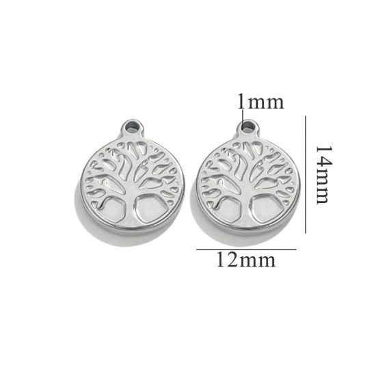 Image de 5 Pcs Breloques en 304 Acier Inoxydable Rond Argent Mat Arbre de Vie 14.5mm x 12mm