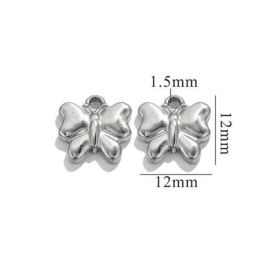 Image de 5 Pcs Breloques en 304 Acier Inoxydable Papillon Argent Mat 12mm x 12mm