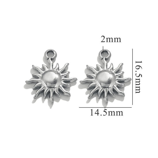 Image de 5 Pcs Breloques en 304 Acier Inoxydable Soleil Argent Mat 17mm x 14mm