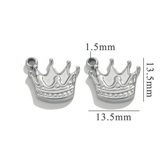 Image de 5 Pcs Breloques en 304 Acier Inoxydable Couronne Argent Mat 14mm x 13mm