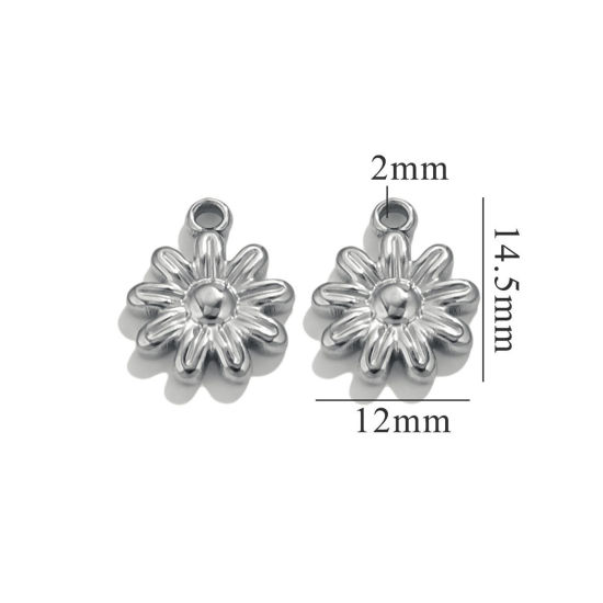 Image de 5 Pcs Breloques en 304 Acier Inoxydable Fleur Argent Mat 14mm x 12mm