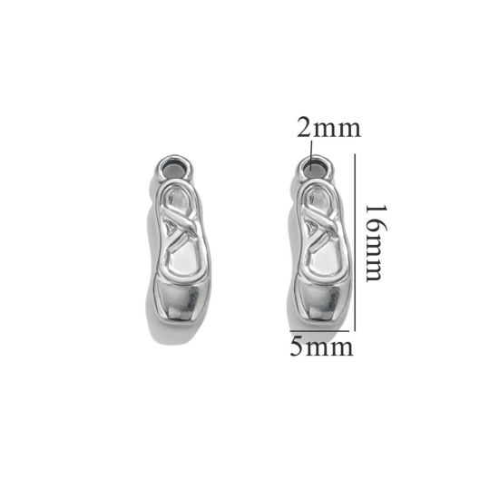 Image de 5 Pcs Breloques en 304 Acier Inoxydable Chaussures de Ballet Argent Mat 16mm x 5mm