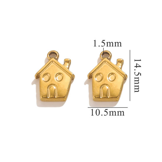 Image de 5 Pcs Breloques en 304 Acier Inoxydable Placage sous Vide Maison Plaqué Or 18K 15mm x 11mm