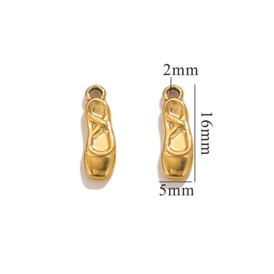 Image de 5 Pcs Breloques en 304 Acier Inoxydable Placage sous Vide Chaussures de Ballet Plaqué Or 18K 16mm x 5mm