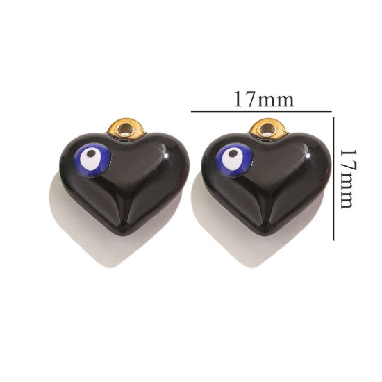 Picture of 1 Piece 304 Stainless Steel Charms 18K Gold Plated Heart Evil Eye Enamel 17mm x 17mm