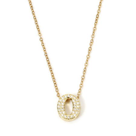 Image de 1 Pièce Colliers Chaîne Maille Forçat en 304 Acier Inoxydable & Laiton Plaqué Or 18K Alphabet Initial/ Lettre Majuscule Gravé Mot " O " Micro Pave 45cm Long