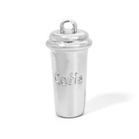 Bild von 1 Stück Messing Charms Platin plattiert Tasse Kaffee Message COFFEE " 3D 16.5mm x 8mm