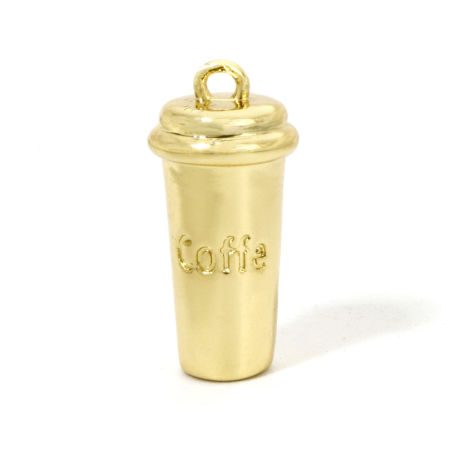 Bild von 1 Stück Messing Charms 18K Vergoldet Tasse Kaffee Message COFFEE " 3D 16.5mm x 8mm