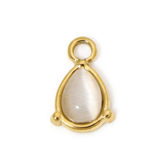 Image de 1 Pièce Breloques en 304 Acier Inoxydable & Pierre Placage sous Vide Géométrique Goutte d'Eau Doré Champagne 14.5mm x 9.5mm