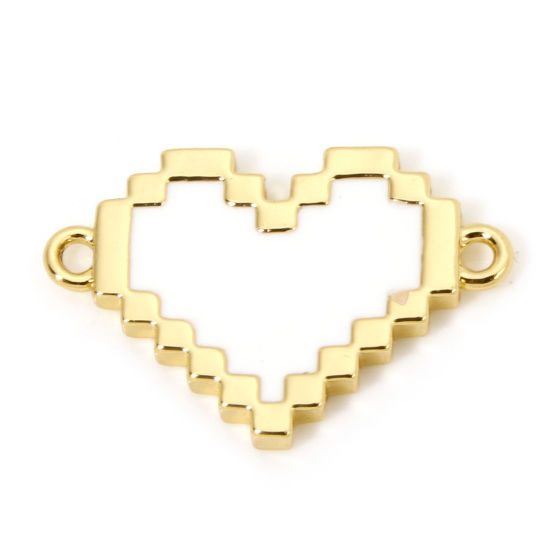 Picture of 1 Piece Brass Valentine's Day Charms 18K Gold Plated White Heart Enamel 16mm x 11mm