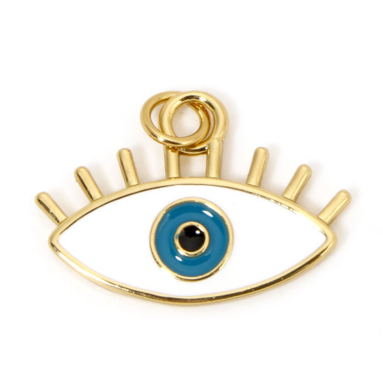 Picture of 1 Piece Brass Charms 18K Gold Plated White Eye Enamel 22mm x 19mm