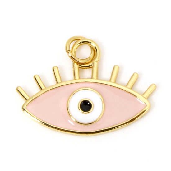 Bild von 1 Stück Messing Charms 18K Vergoldet Rosa Auge Emaille 22mm x 19mm