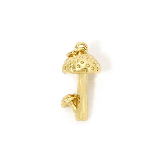 Picture of 1 Piece Eco-friendly Brass Charms 18K Real Gold Plated Mushroom 3D 23mm x 9.5mm
