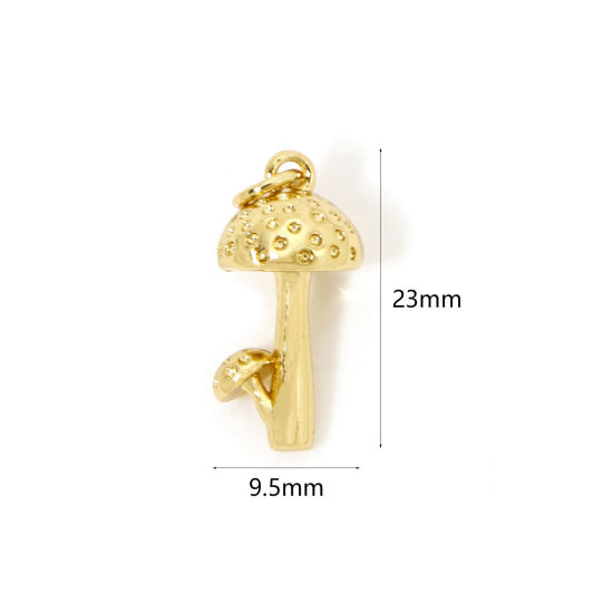 Picture of 1 Piece Eco-friendly Brass Charms 18K Real Gold Plated Mushroom 3D 23mm x 9.5mm