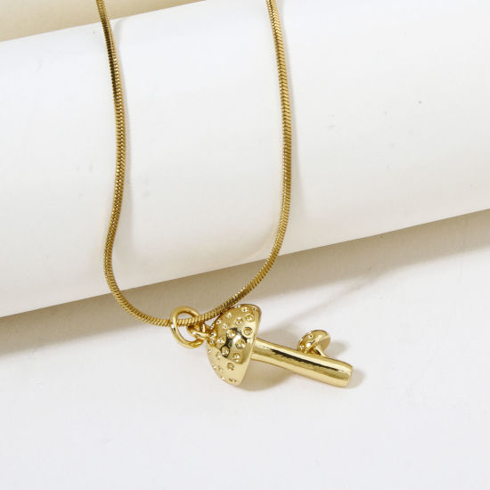 Picture of 1 Piece Eco-friendly Brass Charms 18K Real Gold Plated Mushroom 3D 23mm x 9.5mm