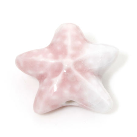 Immagine di 10 Pz Ceramica Gioielli Oceanici Diatanziale Perline per la Creazione di Gioielli con Fai-da-te Stella di Mare Rosa Circa 3D Circa 22mm x 19mm, Foro: Circa 2mm