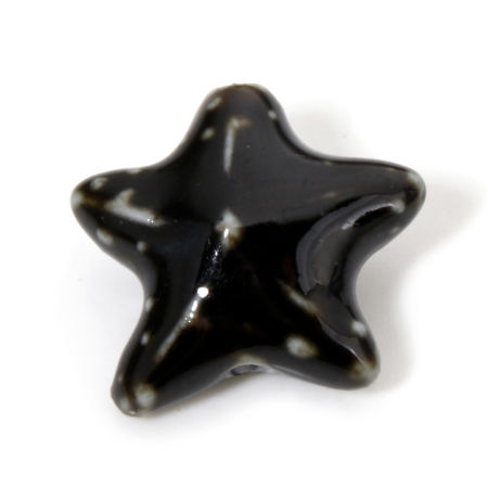 Image de 10 Pcs Perles pour DIY Fabrication de Bijoux en Céramique Bijoux d'Océan Etoile de Mer Noir 3D 22mm x 19mm, Taille de Trou: 2mm