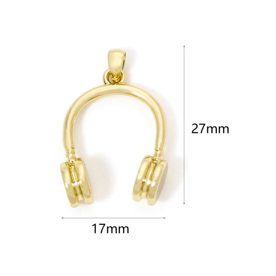 Immagine di 1 Pz Ecologico Ottone Ciondoli Pendenti Cuffia 18K Vero Oro Placcato 3D 27mm x 17mm